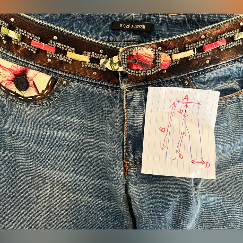 Vintage Roberto Cavalli Blue Women's Jeans Piton Skin Crystal Italy Size 40 - Picture 11 of 16